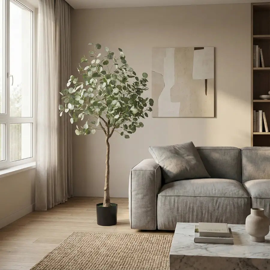 Arbre eucalyptus artificiel haut en pot noir