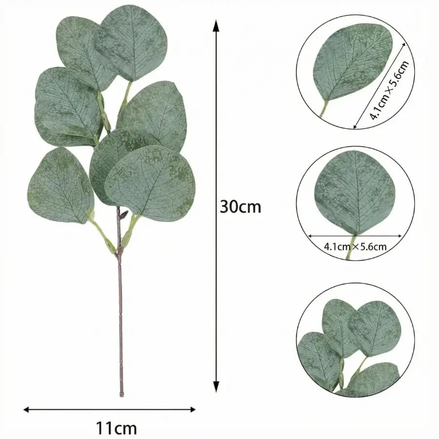 Branche eucalyptus artificielle 30 cm haute, 6 feuilles vertes mates
