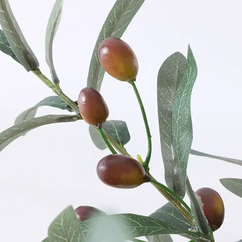 Branche d’olivier artificielle aux feuilles vertes réalistes et olives brunes brillantes