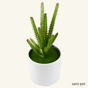 Petit cactus artificiel vert épineux en pot céramique blanc