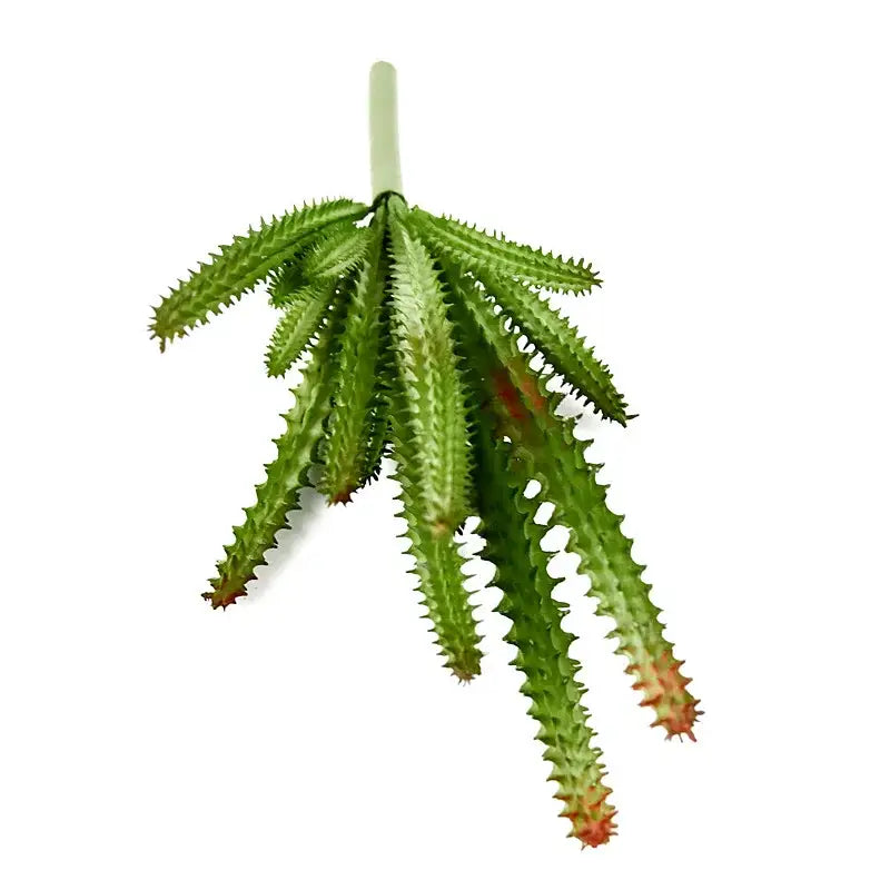 Petit cactus artificiel vert aux tiges segmentées épineuses et pointes rougeâtres