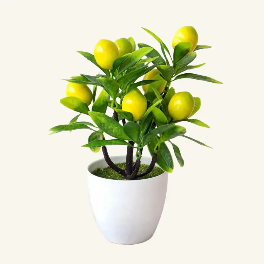 Petit Citronnier Artificiel vibrant en pot blanc céramique