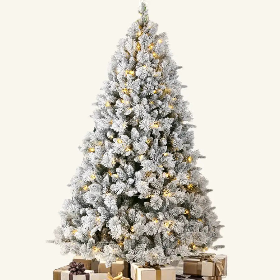 Sapin artificiel blanc givré lumineux avec LED chaudes
