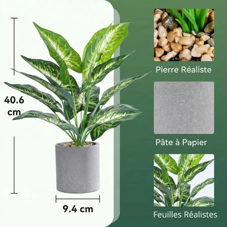 Syngonium Artificiel : plante artificielle verte à feuillage panaché en pot gris béton