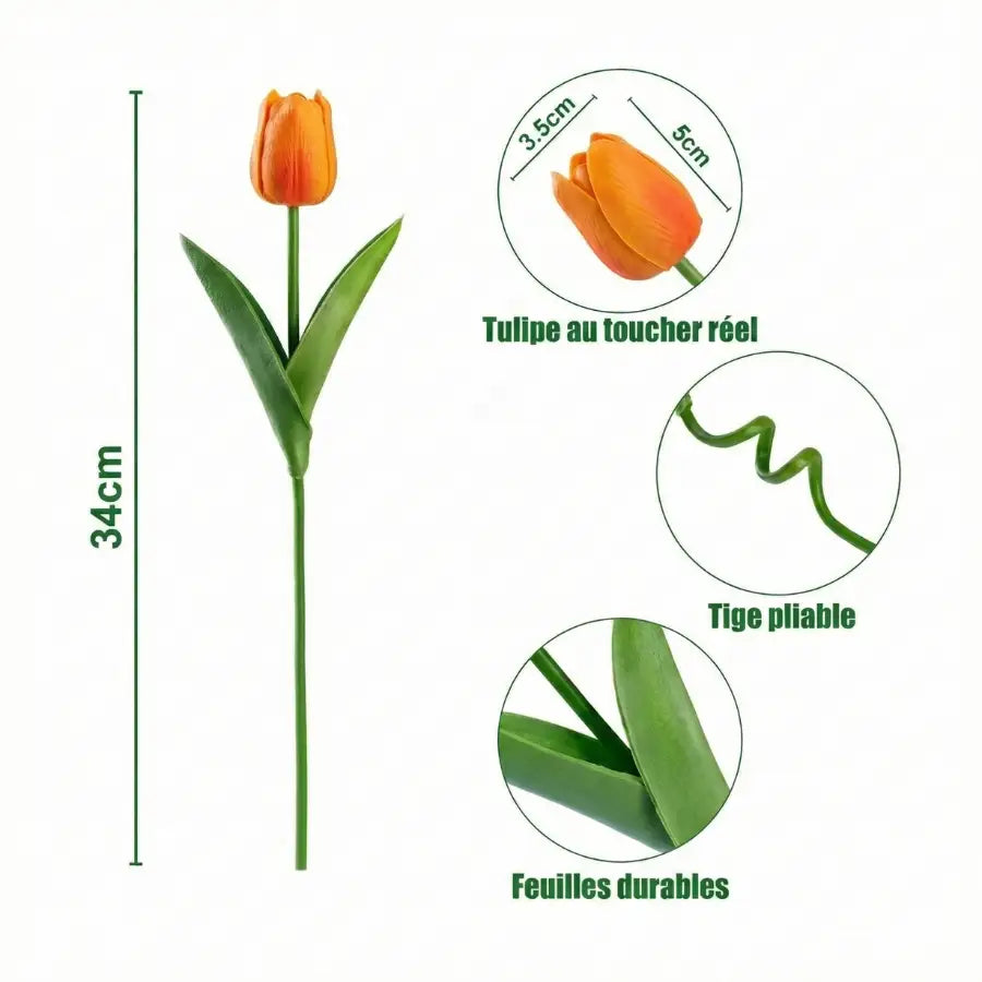 Tulipe artificielle orange de 34 cm, réaliste et flexible
